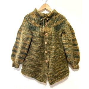 Vintage 60s Mohair Cardigan Sweater Oversized Wood Buttons Balloon Sleeve S-L